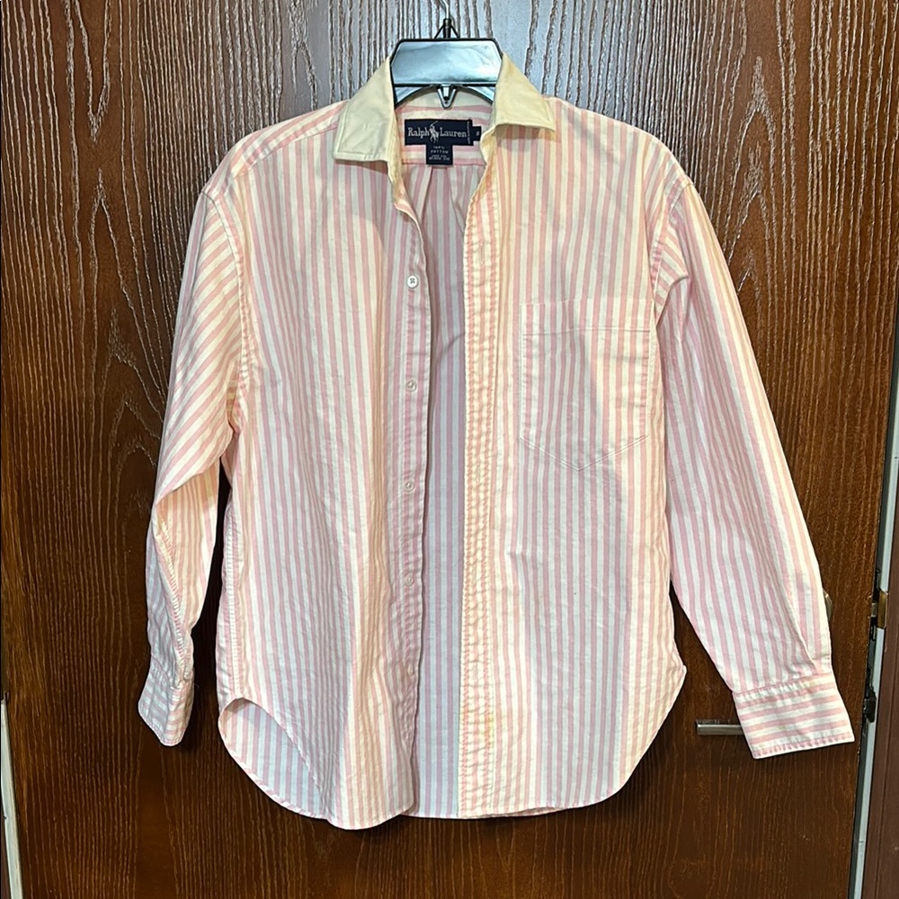 Ralph Lauren Pink Striped Oxford Women's Shirt EUC Sz 8 cotton